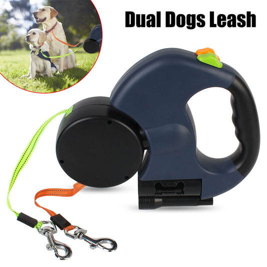 Gogetcart Retractable Dog Leash – Dual Small Dog Leash with Reflective Lights, 360° Swivel, Poop Bag Holder