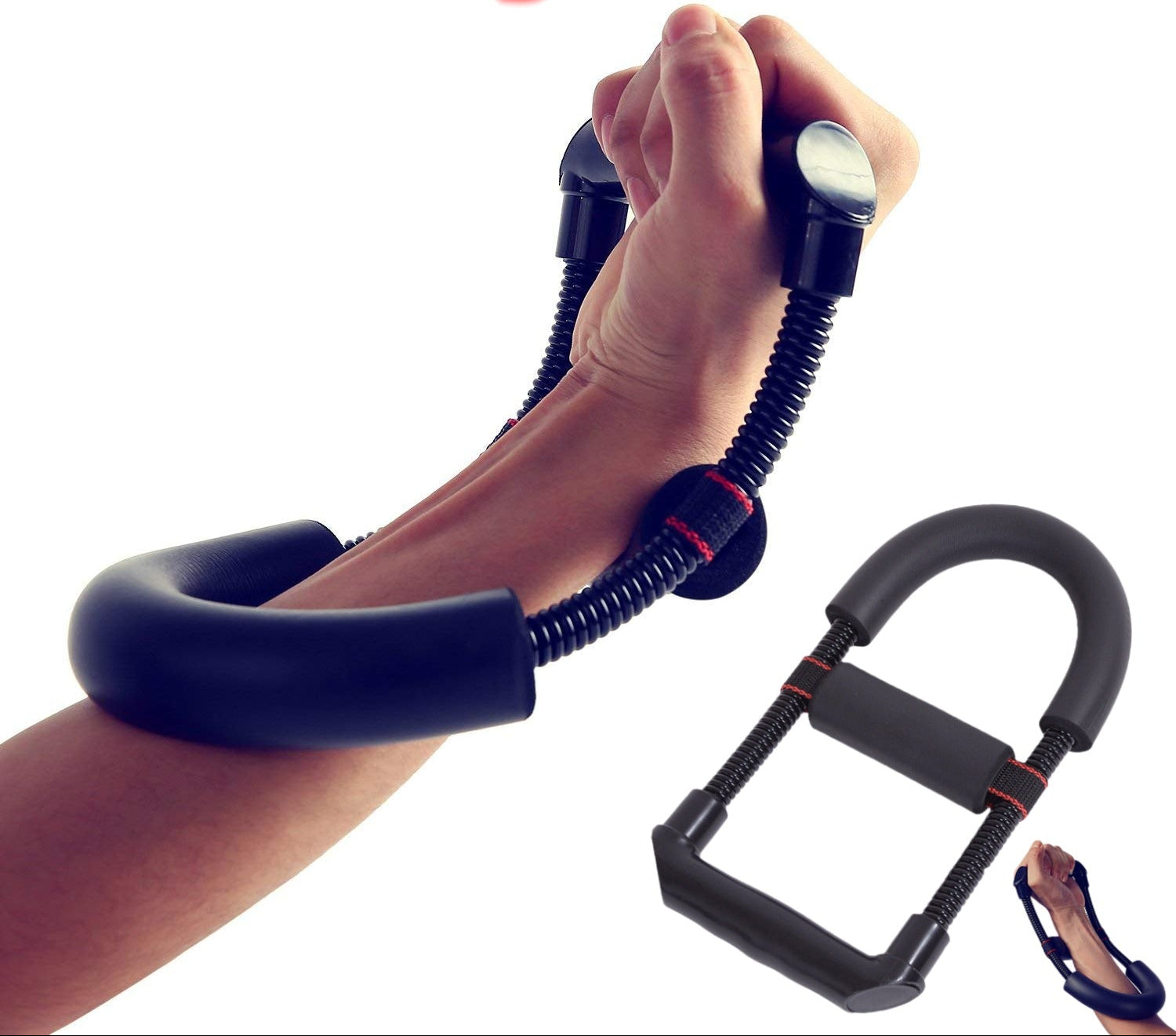 Wrist strengthener being used on a white background with 'Wrist Strengthener' text.