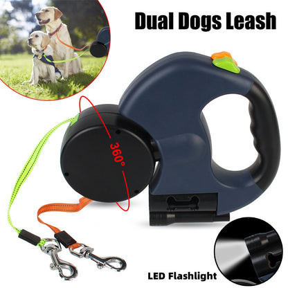 Gogetcart Retractable Dog Leash – Dual Small Dog Leash with Reflective Lights, 360° Swivel, Poop Bag Holder